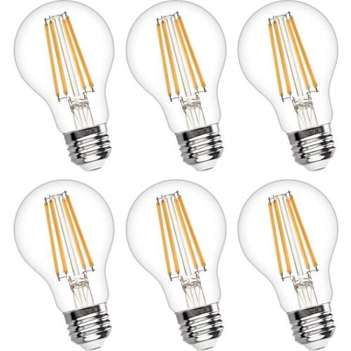 6Pack Vintage LED Edison Bulb Dimmable 4W 6W 8W 10W A19 LED Light Bulbs 2700K Soft White Led Filament Bulb for Home,Cafe,Office