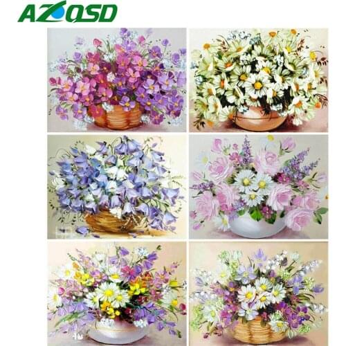AZQSD 5D Diamond Painting Flower Basket Cross Stitch Handmade Diamond Embroidery Floral Mosaic Home Decor Decor For Home