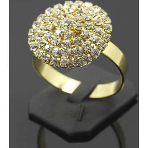 Free Shipping 50pcs/lot Golden Full Rhinestone Crystal Head Napkin Rings Serviette Holder For Wedding Party Banquet Adornment