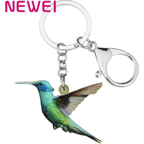 Newei Acrylic Cute Blue Hummingbird Keychains Keyring Big Animal Bird Key Chain Jewelry For Women Kids Girls Fashion Gift Charms