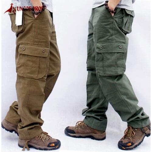 Mens Cargo Pants Casual Cotton Multi Pockets Military Tactical Pants Overalls Army Straight Slacks Long Trousers Plus Size 44