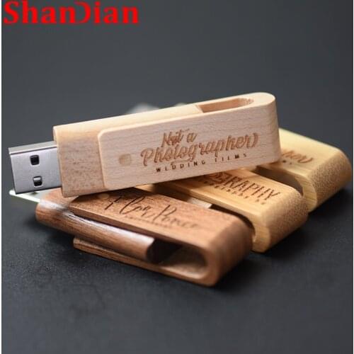 SHANGDIAN 4 model Rotate Wooden usb flash drive 4GB 8GB 16GB 32GB 64GB usb 2.0 gift Free carve logo