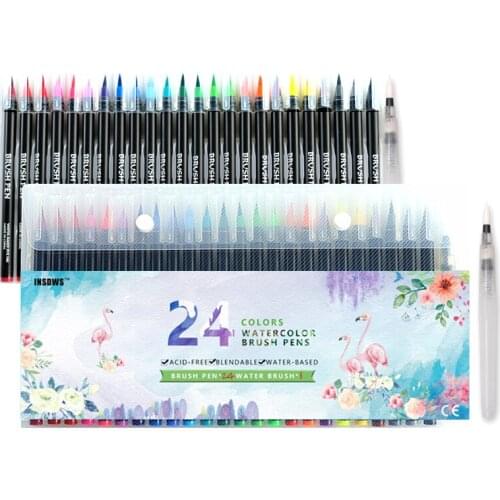 24 Colors Art Marker Watercolor Brush Pens for Drawing Coloring Painting Books Manga Calligraphy School Supplies Stationery
