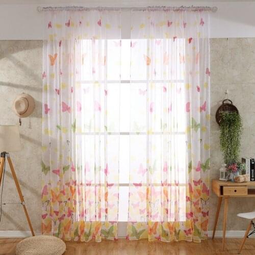 INS Hot Selling Simple Pastoral Style Butterfly Curtain Glass Printed Screens Offset Curtains Home Room Office Decoration