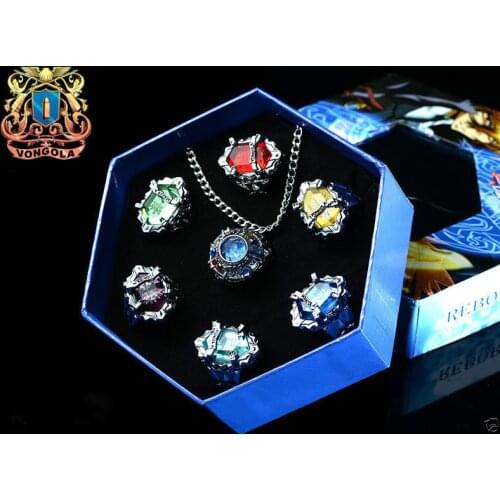 Katekyo Hitman Reborn Vongola Cosplay 7 PCS Ring + Necklace Weapons Set New in Box