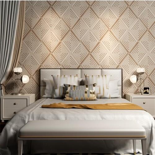 Chinese retro wood grain imitation soft package diamond lattice wallpaper living room bedroom hotel tea room TV background wall