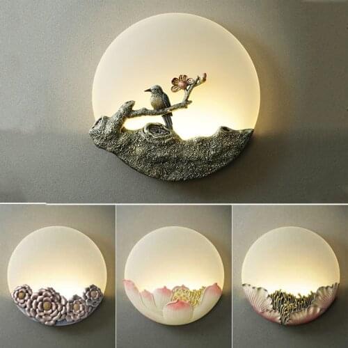10W Chinese led wall lamp living room hotel bedroom bedside lamp corridor aisle stair teahouse wall light bird flower lamp