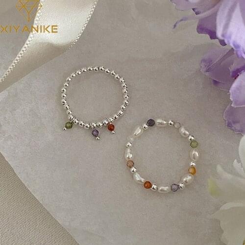 XIYANIKE 925 Sterling Silver Multicolor Round Bead Pearls Ring For Women Girls Sweet Romantic Style Index Finger Jewelry Gifts