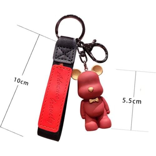 Creative Lovely Multicolor Ribbon Bow Tie Bear Key Chain Mens And Womens Car Key Chain Pendant Car 3D Cartoon Resin Gift
