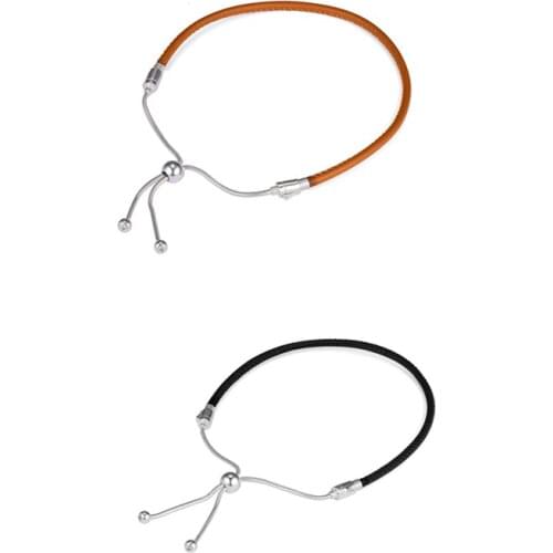 MOMENTS Black Leather Sliding Bracelets For Woman DIY Beads & Charms Authentic 925 Sterling Silver Fashion Jewelry Bracelets