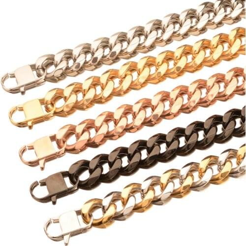 7"-40" 15mm Men Chain Silver Gold Black Color Stainless Steel Cuban Chain Necklace for Men Curb Cuban Link Hip Hop Jewelry