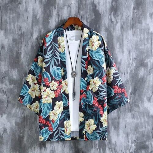 Mens Chinese style Taoist robe anti-sun coat Japanese style and Mens kimono loose and thin shirt