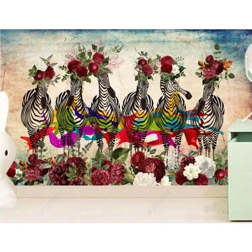 Custom mural 3d photo wallpaper Retro European Flower Zebra Animal childrens room home decor wallpaper for walls 3 d in rolls