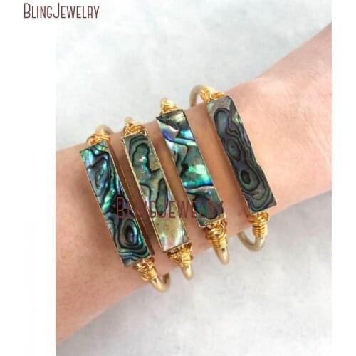 Raw Boho Chic Rainbow Abalone Bar Shell Bangle Bracelet Cuff BM27709