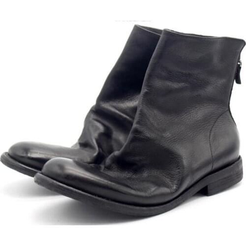 New winter round men rivet ankle boots men shoes zipper Goodyear shoes fashion 100% genuine leather mens boots