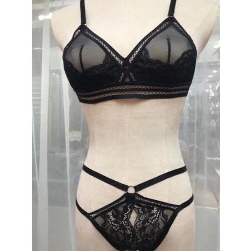 New sexy lace thong open crotch three-piece set,lingerie panties women plus size no steel ring ladies bra briefs set