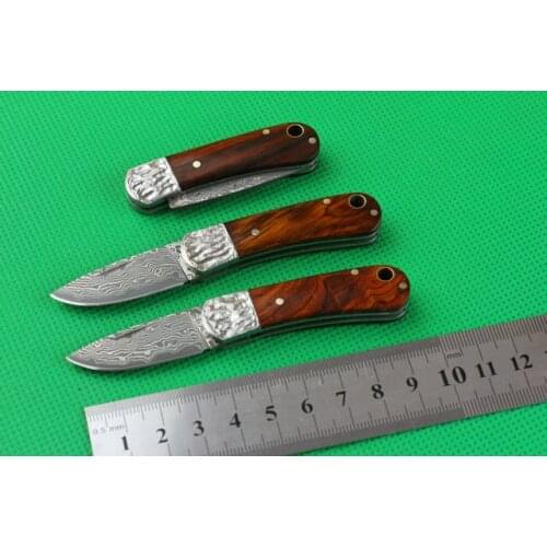 Damascus Huang Tan Mini pocket knife pretty cute gift fruit camping knives high hardness short survival knife self-defense
