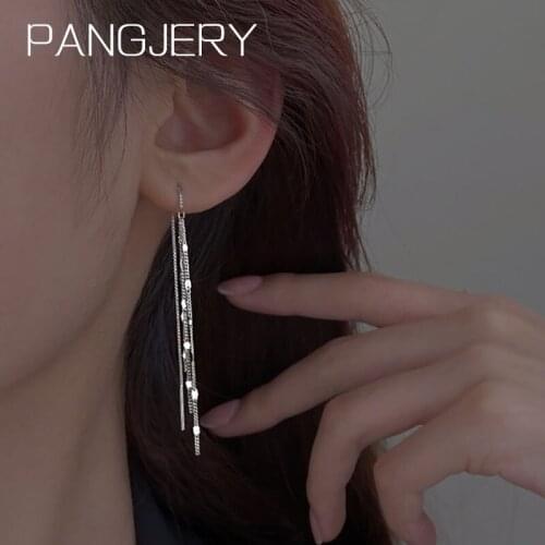 PANGJERY Prevent Allergy 925 Sterling Silver Long Tassel Drop Earrings for Women Exquisite Temperament Engagement Jewelry Gifts