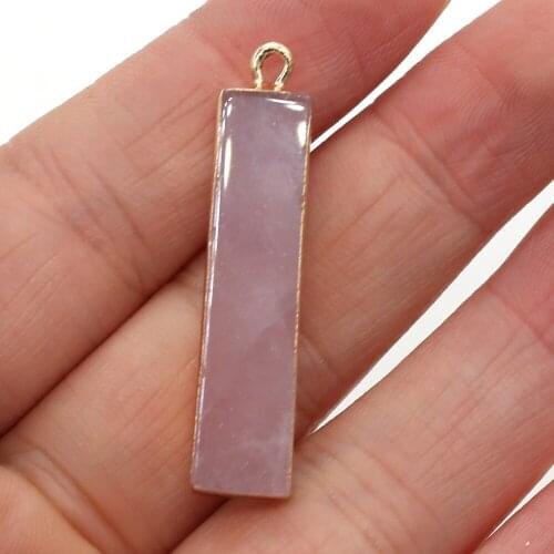Natural Stone Rose Quartz Pendant Exquisite Rectangular Charm for Jewelry Making DIY Necklace Accessories Christmas Gift 8x38mm