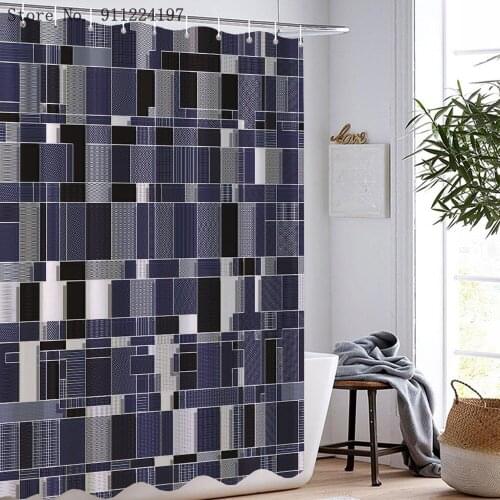 Simple Geometric Checkered Print Shower Curtains Waterproof Polyester Bath Curtain Washable Bathroom Curtain Screen With Hooks