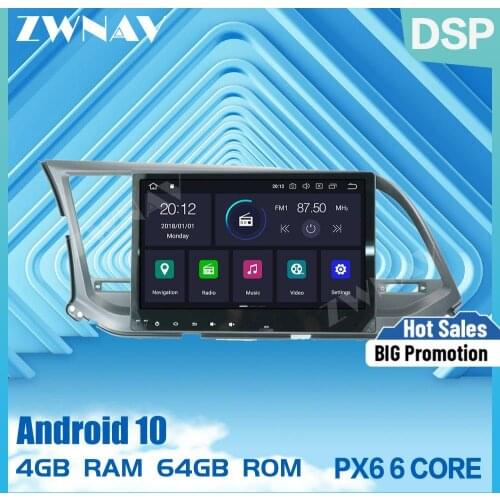 PX6 4+64 Android 10.0 car multimedia player for Hyundai Elantra 2016 2017 2018 car radio stereo navi dvd player gps BT head unit