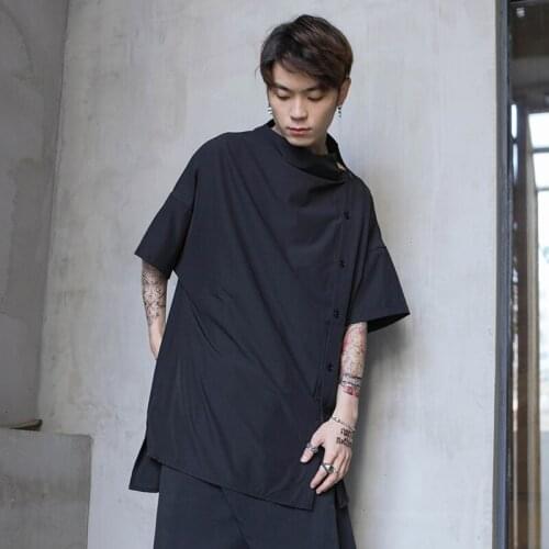Yamamoto loose short sleeve shirt mens ins Japanese fashion all kinds of medium and long shirt T-shirt ruffian handsome big siz