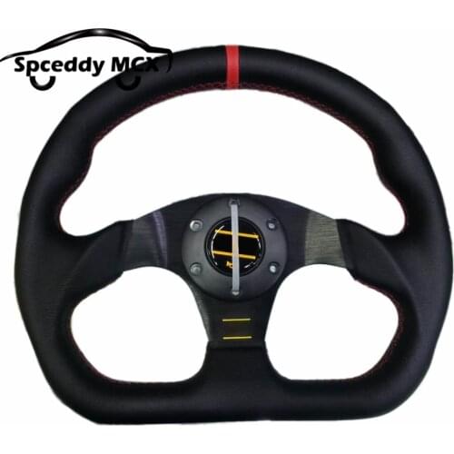 Spceddy 13" 330mm For Car Sports Steering Wheel Really Leather Steering Wheel Hand Sewing Red Line Flat Racing Steering Wheel
