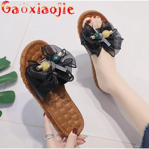 Slippers Women Bowknot Fashion 2021 New Summer Casual Cow Muscle Bottom Beach Shoes Pregnant Women Soft Bottom Non-slip Sandals