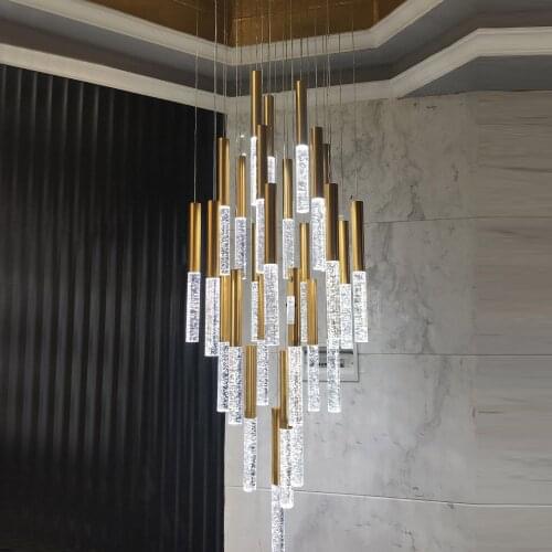 Modern Ceiling Led Chandelier Loft Staircase for Living room Crystal Hanging Lamp Nordic Art Deco Gold Long Kitchen Chandeliers