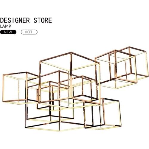 Modern light luxury luminous cube shape combined hollow shape large chandelier