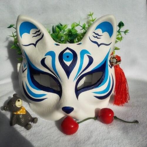 High Quality Unisex Japanese Fox Mask With Tassels&Bell Masquerade Cosplay Hand Painted Cat Fox Masks Costumes Props Accessories