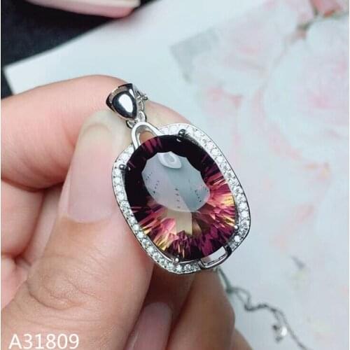 KJJEAXCMY boutique jewelry 925 pure silver inlaid natural purple crystal yellow Pendant + Necklace