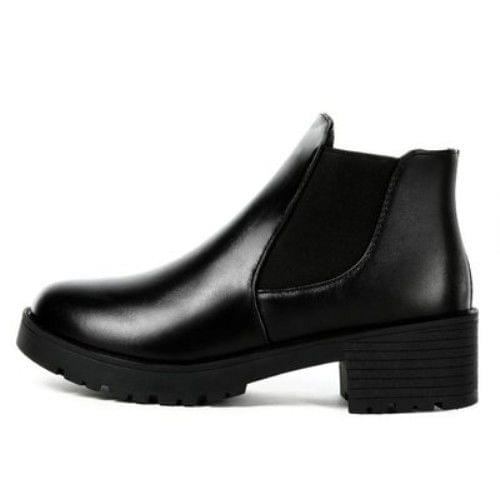 Soft Leather Low-heeled Womens Ankle Boots Pu Leather Square Heels Women Casual Boots Rubber Shallow Ladies Chelsea Boots