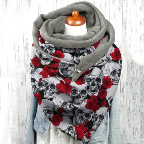 Fashion Winter Halloween Print Button Soft Wrap Casual Warm Scarves Shawls