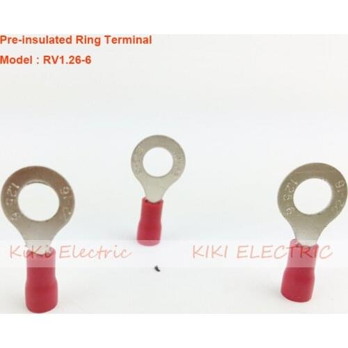 1000pcs/lot RV1.25-6 red Circular Pre-insulating Terminal Ring Brass Terminal TO-JTK type 0.5-1.5mm2 Brass Nose