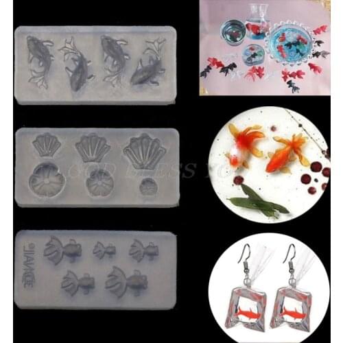 3PCS Mini Size Goldfish Lotus Leaf Earrrings Water Dag DIY Resin Jewelry Mold Kit Crystal Epoxy Mold DIY Jewelry Making New
