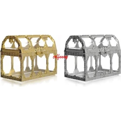 300pcs/lot Treasure Chest Candy Box Gold Silver Transparent Plastic Wedding Favor Boxes Baby Shower Gift Box F052903