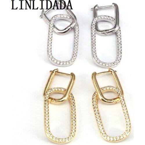 5Pairs Oval Shaped Brincos Dangle Earrings CZ Crystal Drop-Earrings Gold Color Engagement For Jewelry Gift