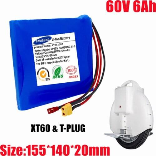 60V 6Ah 18650 16S1P Lithium Battery Pack 6000mAh with BMS Self-balancing Vehicle Electric Unicycle Replacement Battery Kit