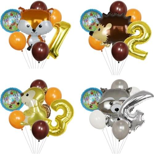 7pcs Cartoon Foil Fox Hedgehog Balloons Animal Latex Balloon Number 1 2 3 Baby Shower Globos Children Birthday Party Decoration