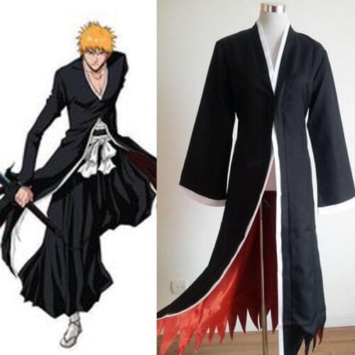 Anime Bleach Cosplay Costume Ichigo Kurosaki Costumes for Halloween Tops+Pants Free Shipping