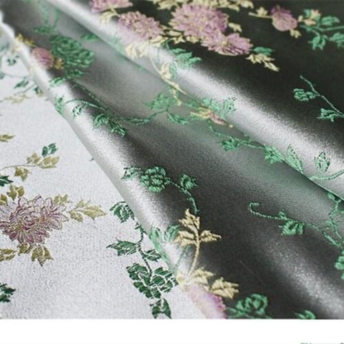 CF547 1m Grey With Pink Florals Jacquard Brocade Fabric Chinese Cheongsam Dress Clothes Silk Fabric Cushion DIY Sew Fabric