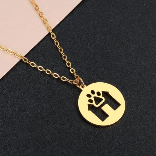 CHENGXUN Kawaii Puppy Footprint Necklace Stainless Steel Necklace for Women Girls Hollow Doghouse Pendant Animal Lover