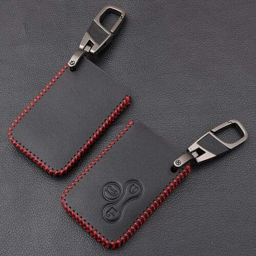 Black Leather 3 Button Smart Card Cover For Renault Clio Logan Megane 2 3 R.S Koleos Scenic Card Case Black Car Key Fob Shell