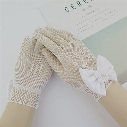 Children Bow Dress Gloves For Girl Wedding Flower Girl White Gloves Pearl Fishnet Gloves Communion Flower For Party Accessories