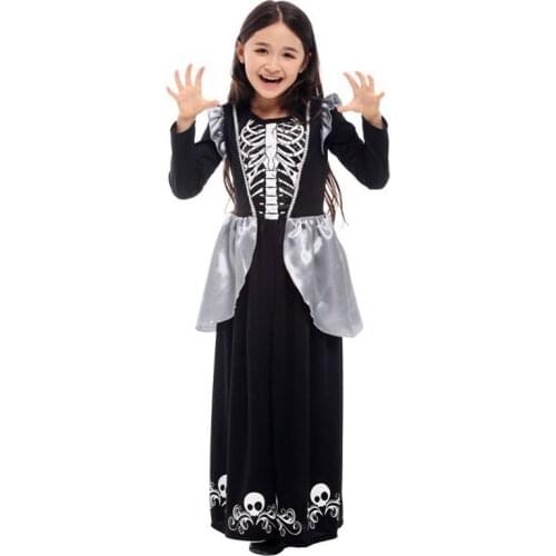 Child Kids Girls Gothic Skull Skeleton Dress Voodoo Priestess Costume Dia de los Muertos Day of the Dead Halloween Party Dress