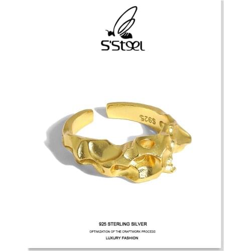 SSTEEL Designer Rings 925 Sterling Silver Irregular Gothic Minimalist For Women Korean Gold Adjustable Ring Fine Jewellery Gift