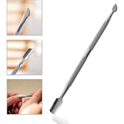 Double-end Silver Cuticle Remover Stainless Steel Finger Dead Skin Cut Manicure Stirring Rods Nail Art Pusher Tool 1pcs