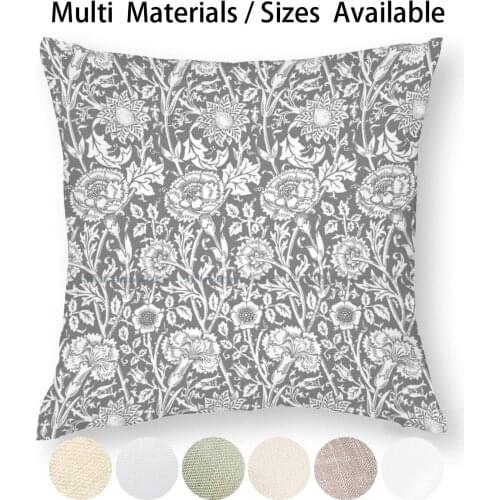 William Morris Carnations | Grey And White Floral Pattern Pillow Case Throw Pillow Cover Cotton Linen Flax William Morris