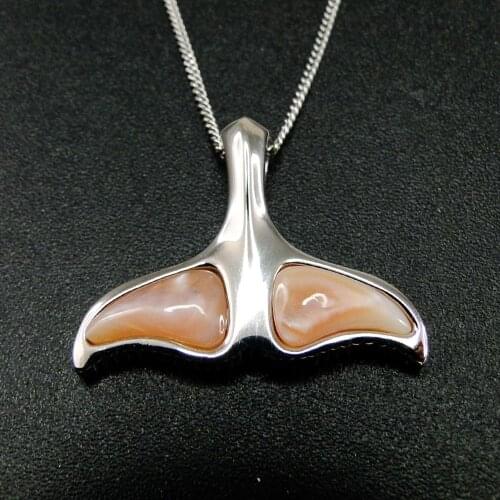 Hot Selling 925 Sterling Silver Natural Shell Pearl Mother of Pearl Whale Tail Pendant Necklace For Women